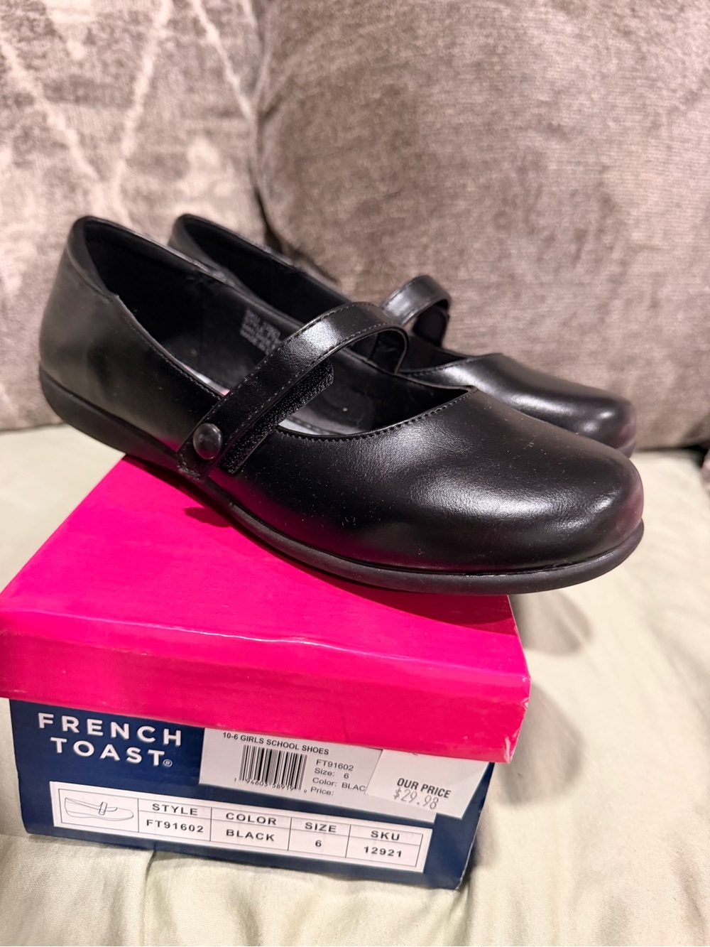 French Toast Black Mary Jane School Shoes with Button Strap